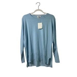 Kinross Cashmere Light Blue Crewneck High Low Sweater Small S/P NEW